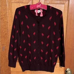 LOFT Brownish Burgundy Cat Silhouette Cardigan MEDIUM